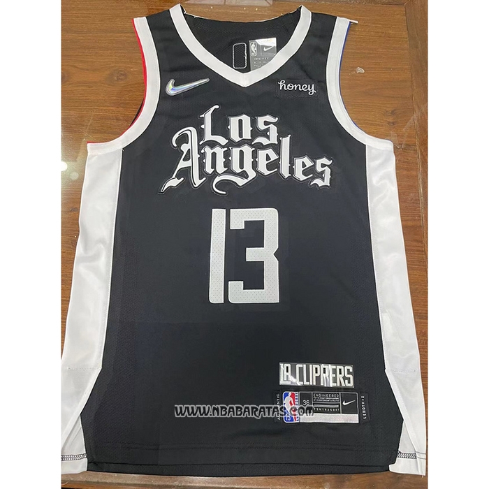 Camiseta Los Angeles Clippers Paul George #13 Ciudad 2020-21 Autentico Negro